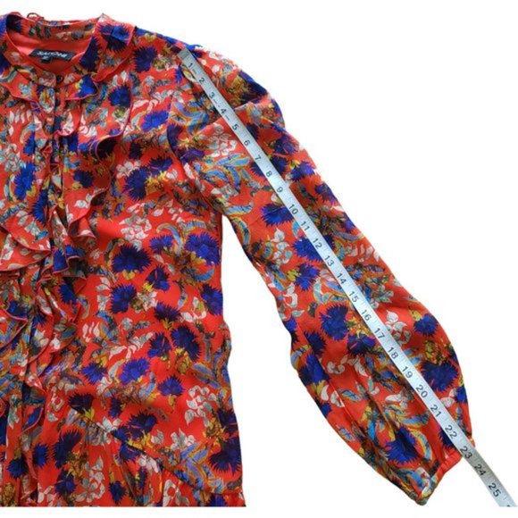 Saloni Tilly Silk Ruffle dress In Flame Azale - Picture 9 of 12